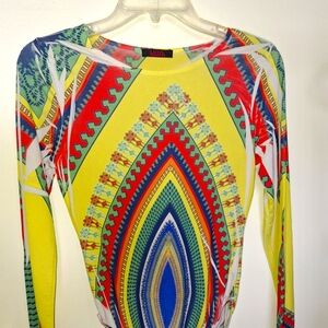 Blush Red and Yellow Long Sleeve Graphic Bodysuit